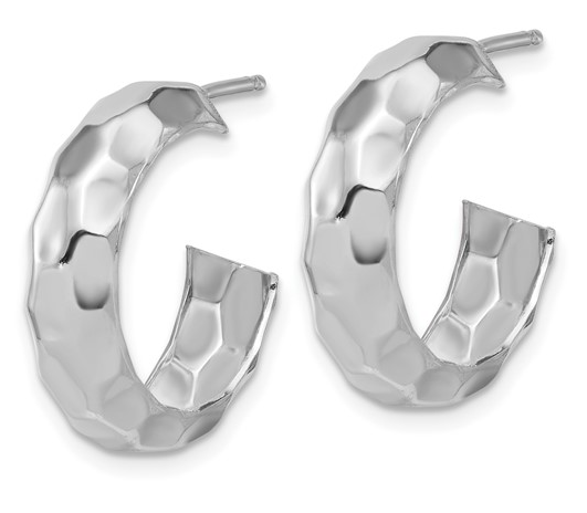 Sterling Silver Polish Textured J-Hoop Earrings
