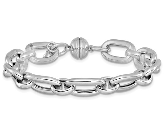 Sterling Silver Rhodium Plated Fancy Link Bracelet - 8"
