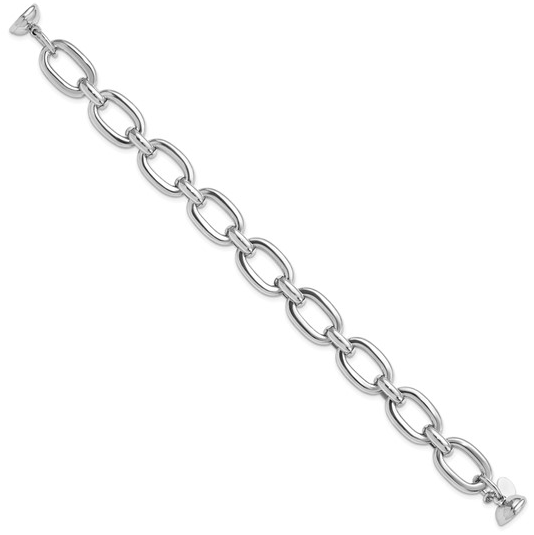 Sterling Silver Rhodium Plated Fancy Link Bracelet - 8"