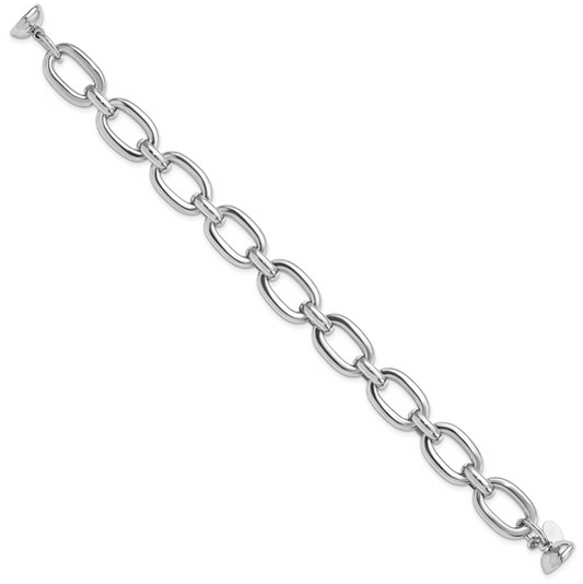 Sterling Silver Rhodium Plated Fancy Link Bracelet - 8"