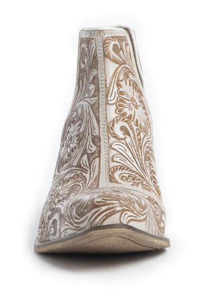 S-10600 Myra Western Moxie Hand-Tooled Booties in White Chocolate