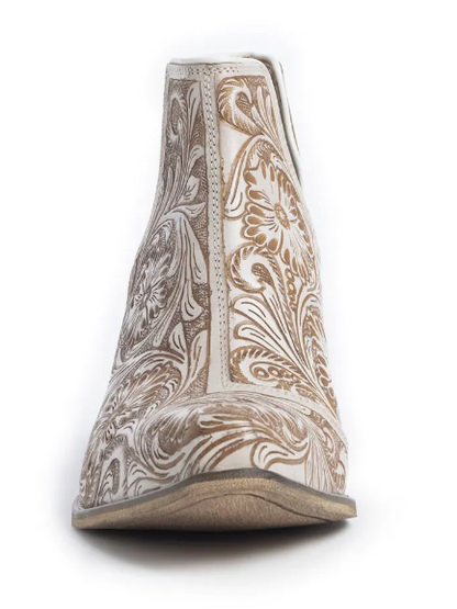 S-10600 Myra Western Moxie Hand-Tooled Booties in White Chocolate