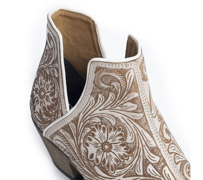 S-10600 Myra Western Moxie Hand-Tooled Booties in White Chocolate