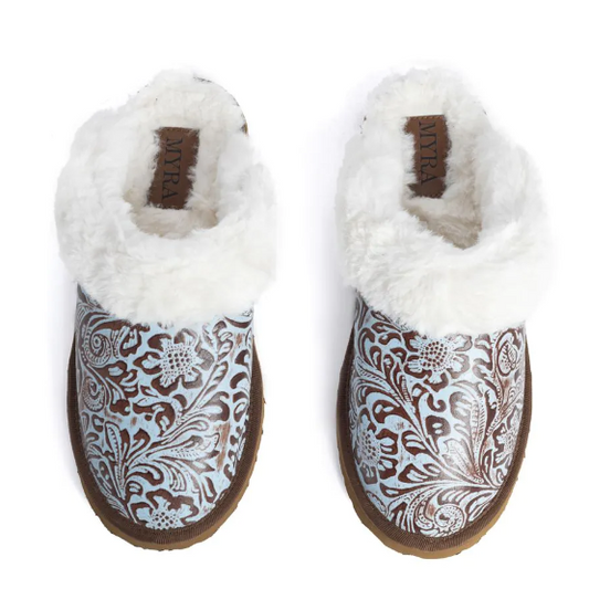 Marta Turquoise Leather Lined Slippers