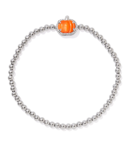 Kendra Scott Silver Pumpkin Stretch Bracelet in Orange Mother of Pearl