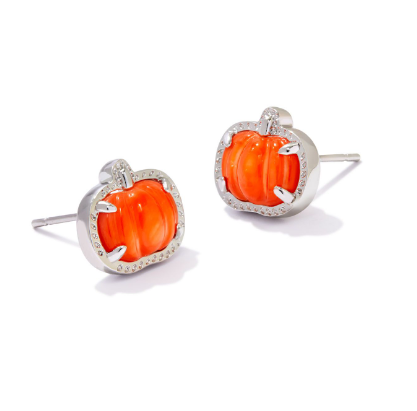 Kendra Scott Silver Pumpkin Stud Earrings in Orange Mother of Pearl