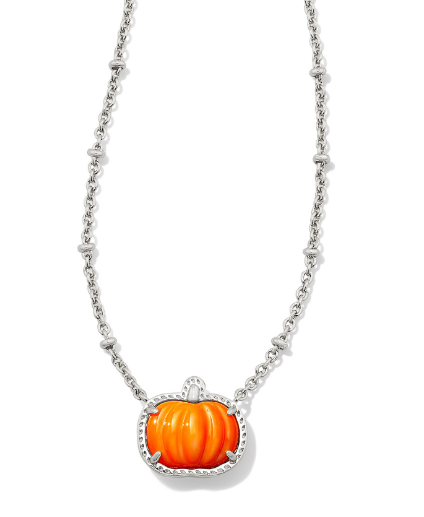 Kendra Scott Silver Pumpkin Short Necklace in Orange Mother of Pearl