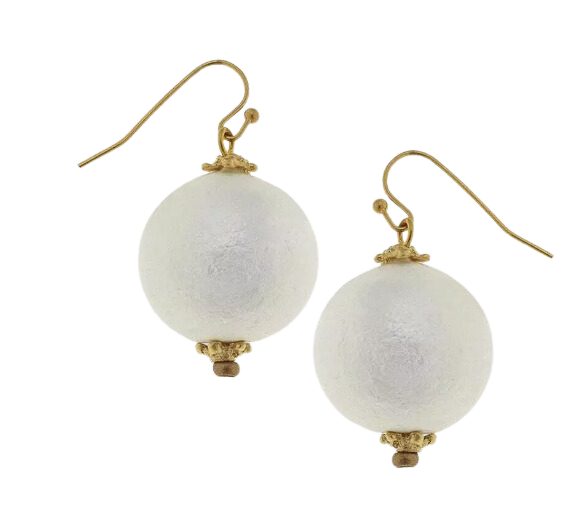 Susan Shaw Gold Tone Cotton Pearl Drop Earrings