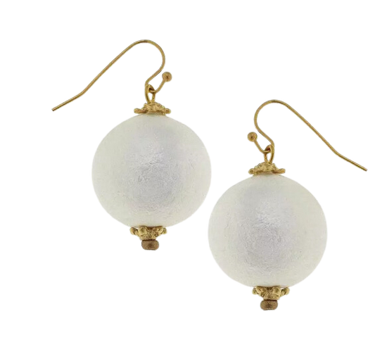 Susan Shaw Gold Tone Cotton Pearl Drop Earrings