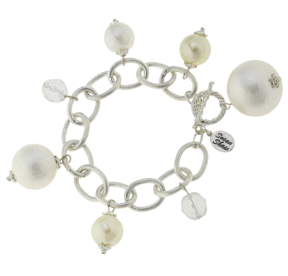 Susan Shaw Silver Cotton Pearl Charm Bracelet