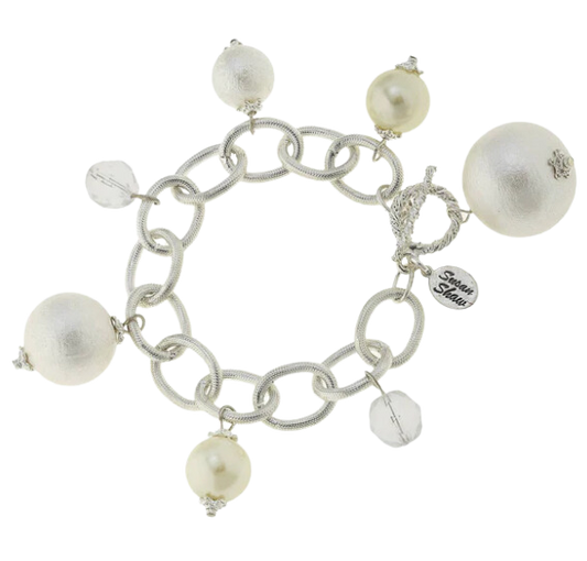 Susan Shaw Silver Cotton Pearl Charm Bracelet