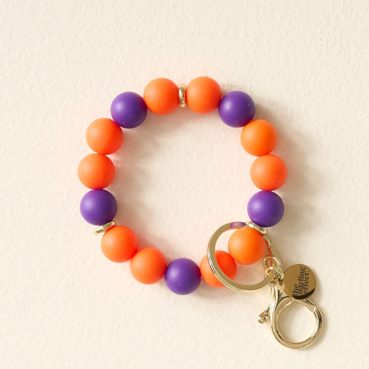 WSDEGY-HFKEY-OGPUR Darling Effect Gameday Hands-Free Keychain Wristlet - Orange & Purple