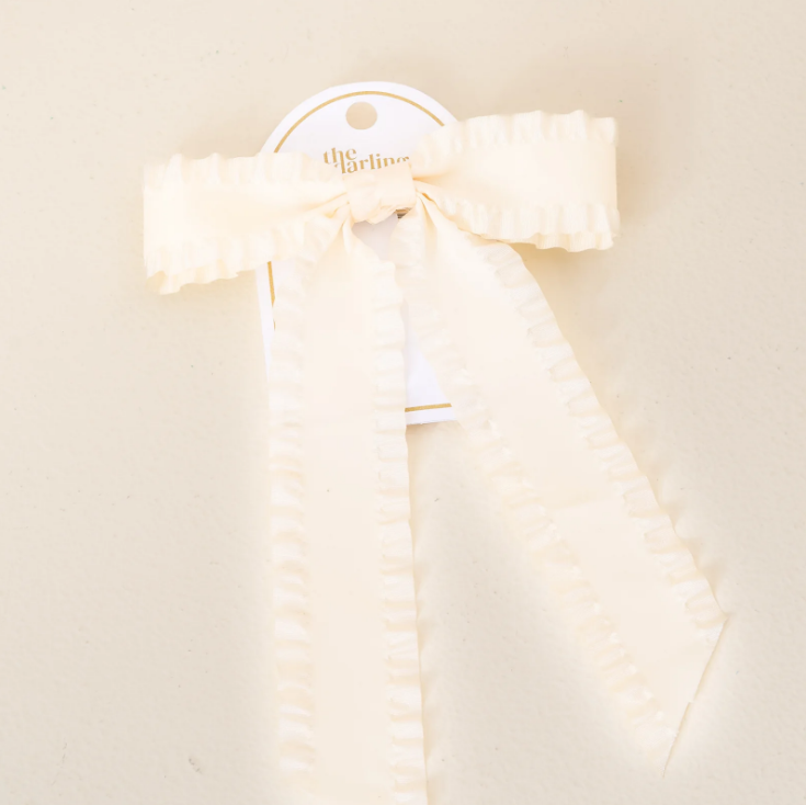 Ruffle Hair Bow - Cream