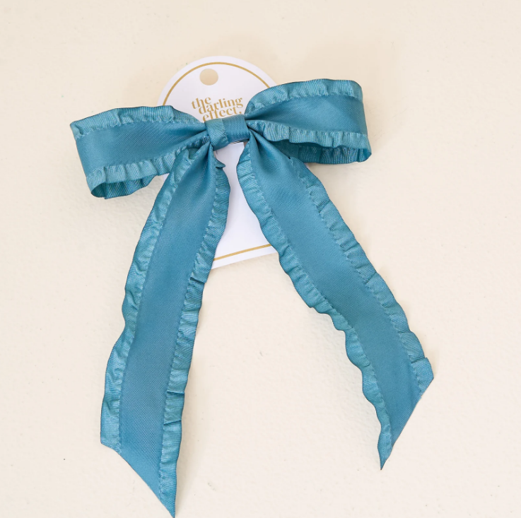 Ruffle Hair Bow - Dark Teal