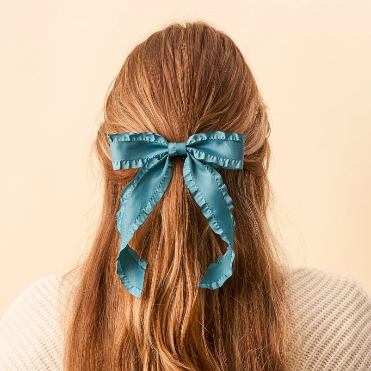 Ruffle Hair Bow - Dark Teal