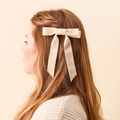 Velvet Hair Bow - Cream Velvet