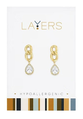 LAY-EAR104-G Layers Gold Tone Link Teardrop Dangle Earrings