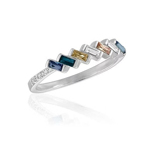 STK113 Stacks Slant Multi Baguette Silver Ring
