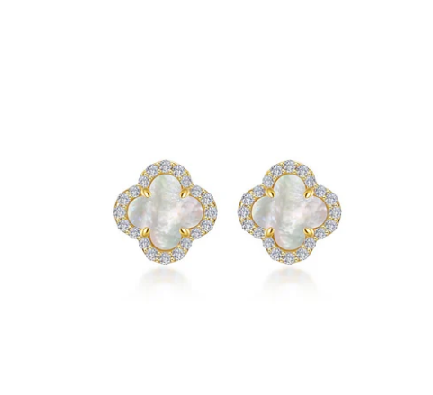 Lafonn Gold Plated .40CTW Halo Stud Earrings in Mother of Pearl