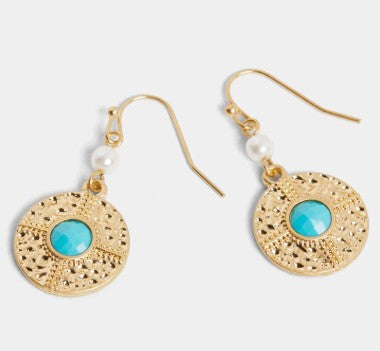 WN004841 Plated Turquoise Gold Tone Earrings 0