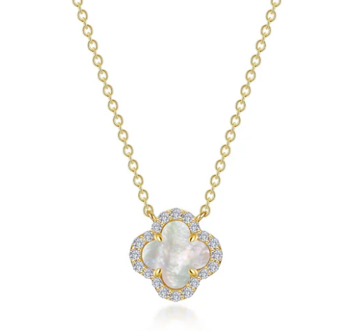 Lafonn Gold Plated .49CTW Simulated Diamond Halo Necklace in Mother of Pearl