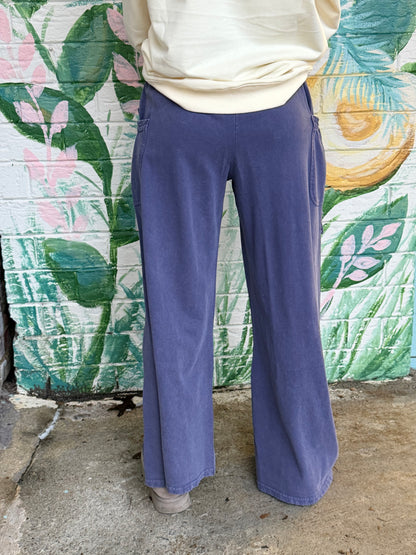EB57028 Easel WASHED TERRY PANT BLUE Ginny Pant