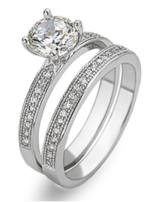 Sterling Silver Round Stone Engagement Ring Set
