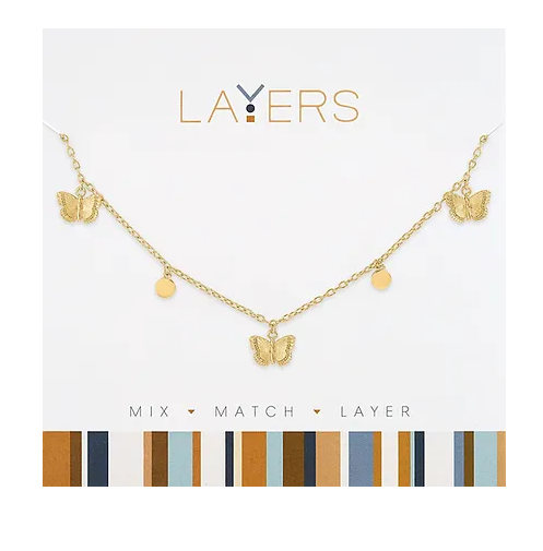 Layers Gold Multi Petite Butterfly Necklace