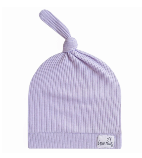Copper Pearl Rib Knit Top Knot Hat - 0-4 Months - Periwinkle