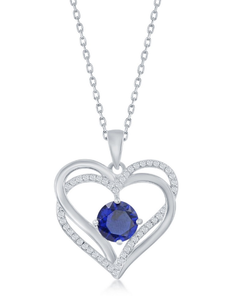 Sterling Silver Double Heart Birthstone Necklace - September