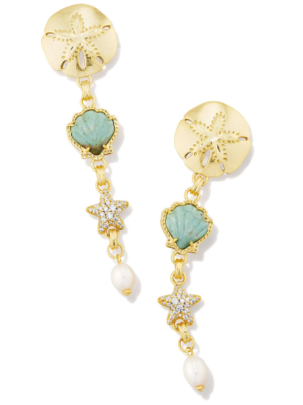 9608864836 Kendra Scott Brynne Shell Earrings Gold Green