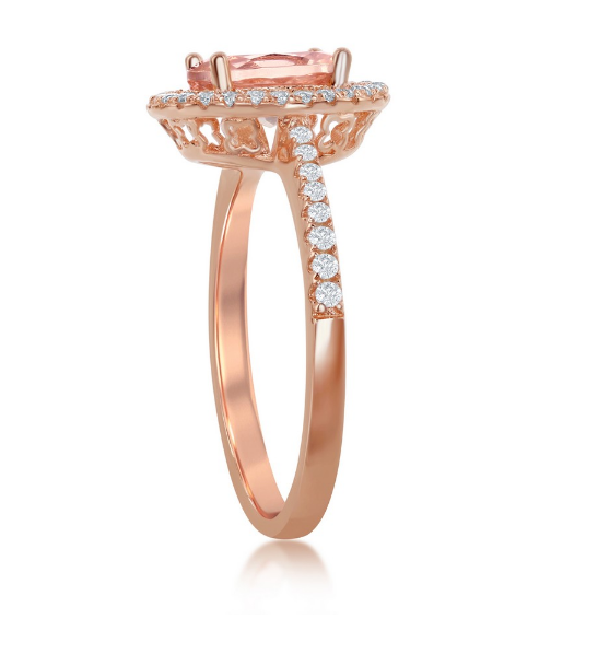 Sterling Silver Oval Morganite Cubic Zirconia with White Cubic Zirconia Ring
