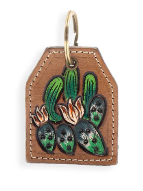 Prickly Pear Party Hand-Tooled Leather Key Fob