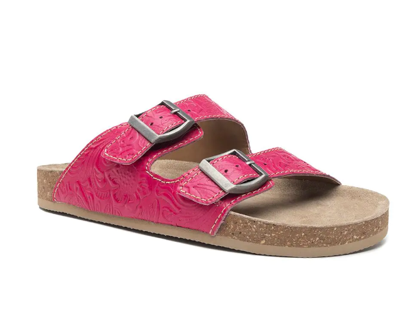 Vibrant Heart Embossed Leather Sandals