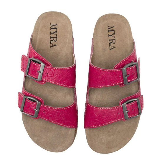 Vibrant Heart Embossed Leather Sandals