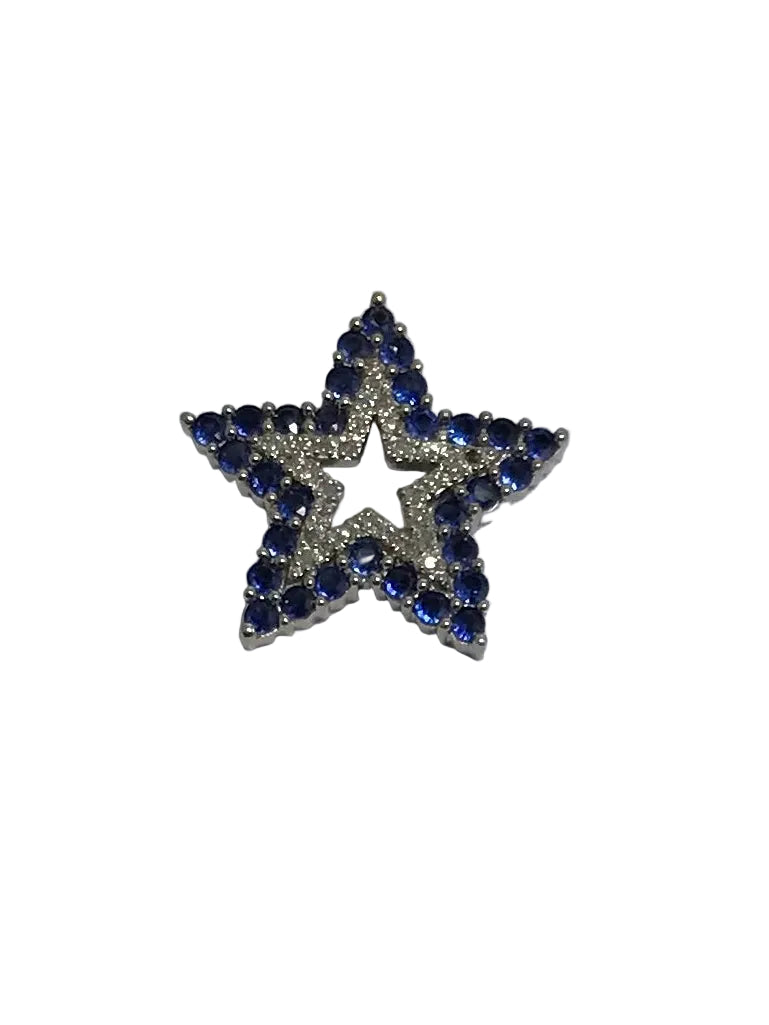 U 14K White Gold 15PT Blue Stone Star Pendant