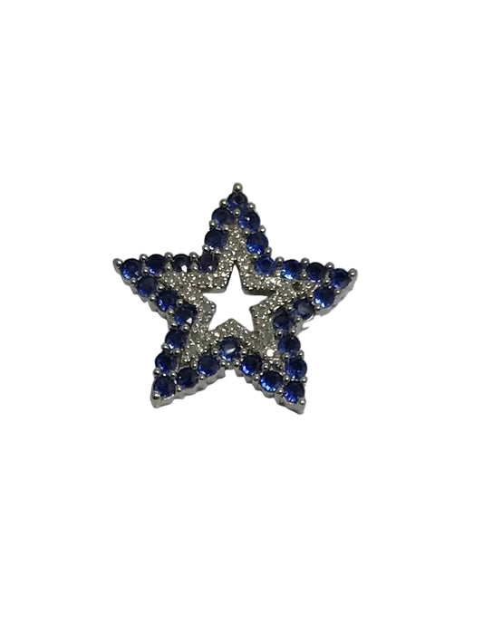 U 14K White Gold 15PT Blue Stone Star Pendant