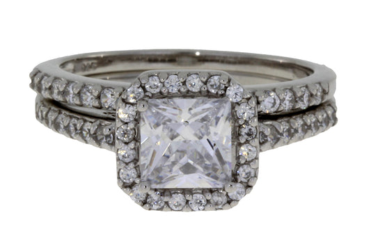 Sterling Silver Cubic Zirconia Princess-Cut Engagement Set
