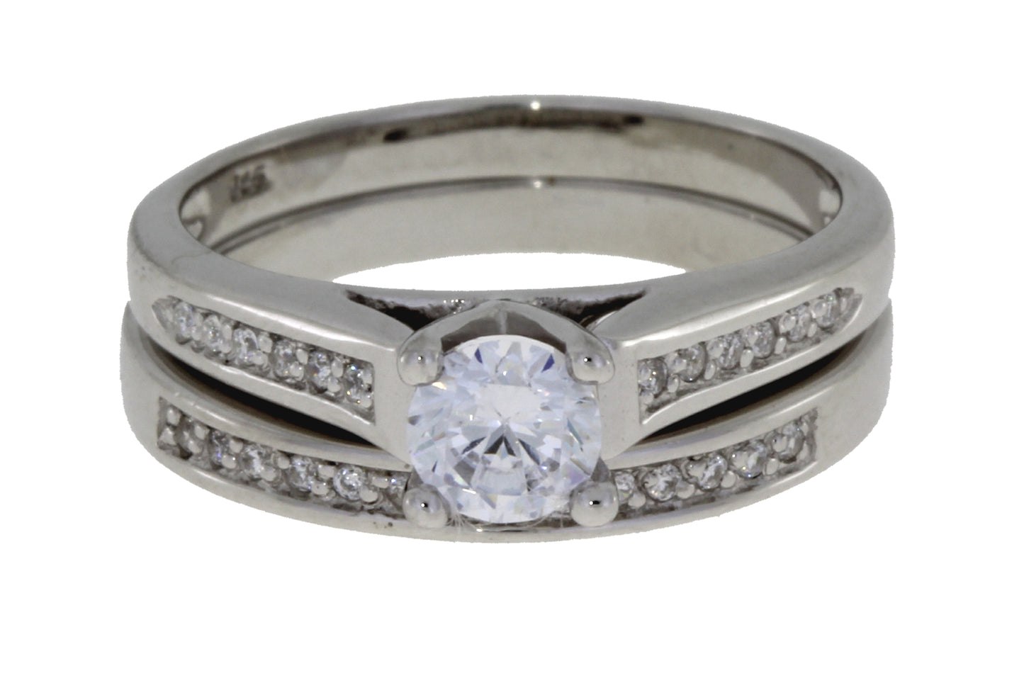 Sterling Silver Round Cubic Zirconia Engagement Set