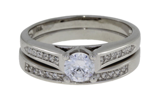 Sterling Silver Round Cubic Zirconia Engagement Set