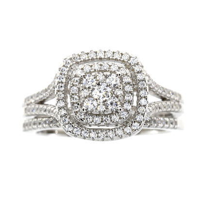 Sterling Silver Double Halo Cubic Zirconia Engagement Set