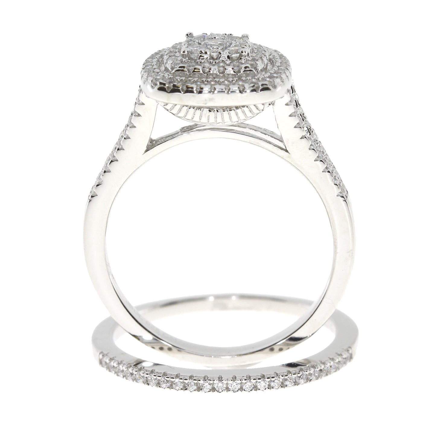 Sterling Silver Double Halo Cubic Zirconia Engagement Set