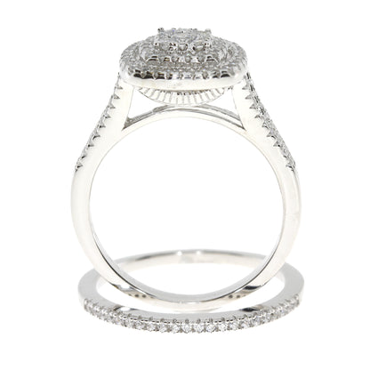 Sterling Silver Double Halo Cubic Zirconia Engagement Set