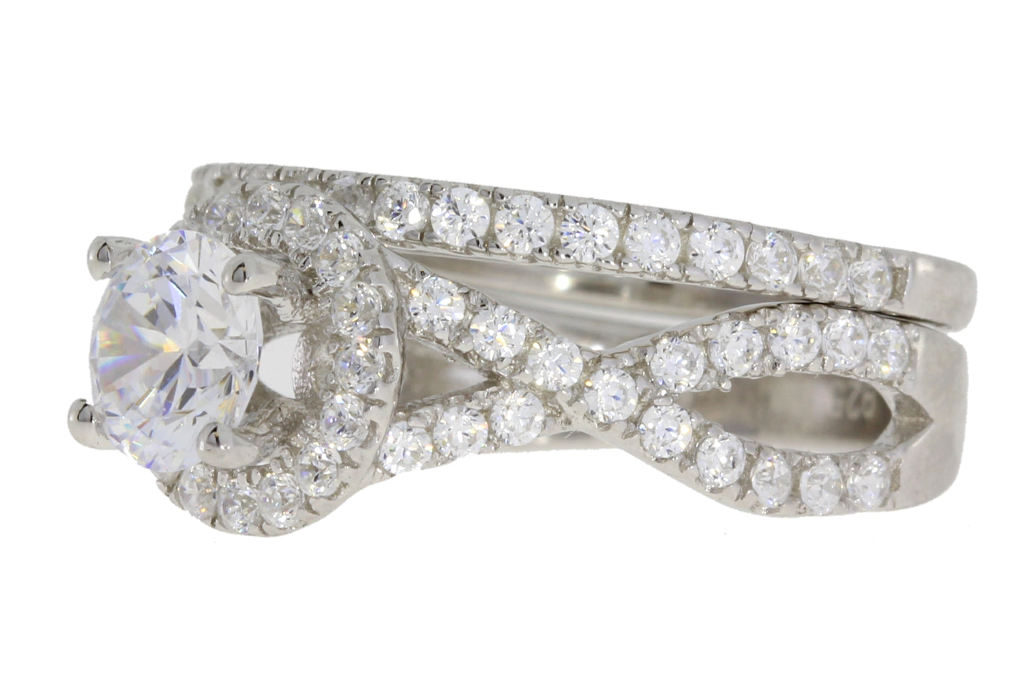 Sterling Silver Round Engagment Set