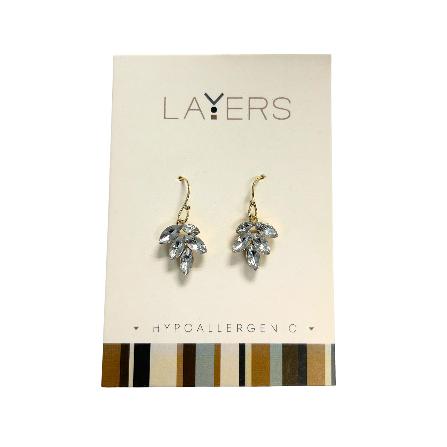 LAY-EAR72-G Layers Gold Cubic Zirconia Leaf Dangle Earrings
