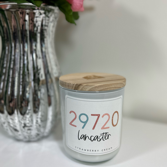 Colorful 29720 Zip Code Candle - Strawberry Cream