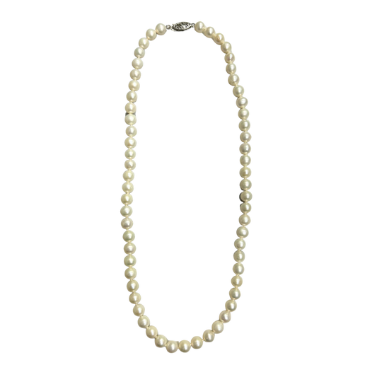 14K White Gold 6X5.5MM Freshwater Pearl Necklace - 16"