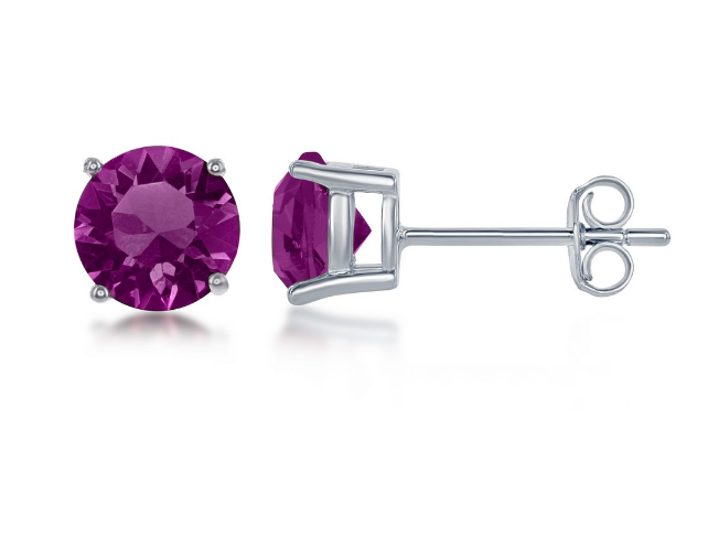 Sterling Silver 6mm February Amethyst Stud Earrings