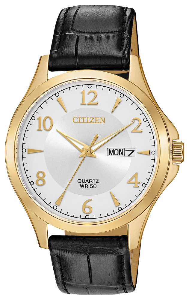 Men's Citizen Quartz Gold Tone Watch with Leather Strap