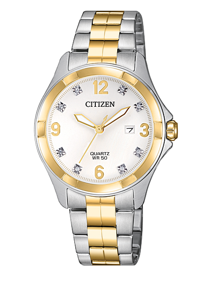 Ladie's Citizen Two-Tone Crystal White Face Quartz Watch